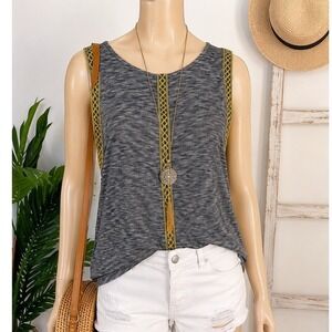 Unbranded Womens Tank Top Gray Yellow Space Dye Embroidered Trim Small